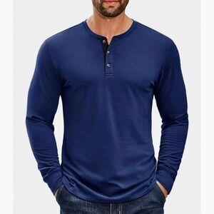 Stone Rose Mens Knit Performance Henley Long Sleeve Shirt SIZE S Navy Blue